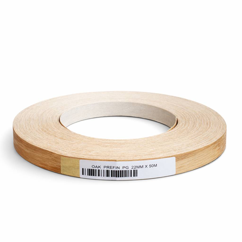 Iron On Oak Lacquered Veneer Edging Tape Strip 22mm x 50m Iron On Oak Lacquered Veneer Edging Tape Strip 22mm x 50m