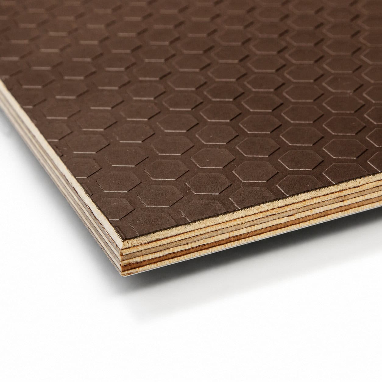 18mm Birch Core Brown Anti Slip Hexagon Phenolic Faced Film Buffalo Plywood 2500 x 1220mm (8′ X 4′) 18mm Birch Core Brown Anti Slip Hexagon Phenolic Faced Film Buffalo Plywood 2500 x 1220mm (8′ X 4′)