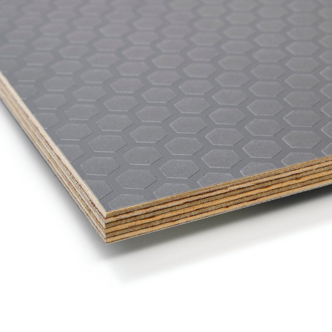 12mm Birch Core Grey Anti Slip Hexagon Phenolic Faced Film Buffalo Plywood 2440 x 1220mm (8′ X 4′) 12mm Birch Core Grey Anti Slip Hexagon Phenolic Faced Film Buffalo Plywood 2440 x 1220mm (8′ X 4′)